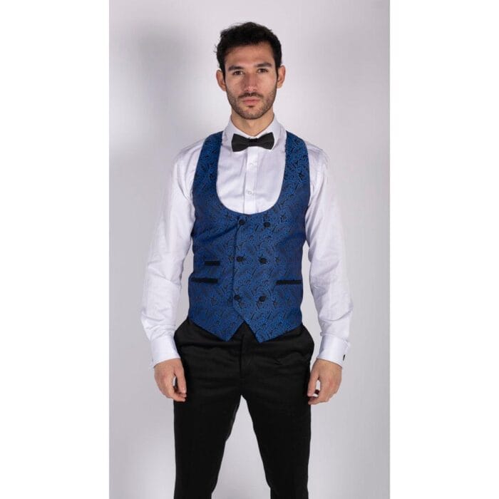 Blazer y chaleco de esmoquin con estampado paisley para hombre, chaqueta de esmoquin con brocado, satén, negro y azul - Knighthood Store