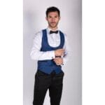 Blazer y chaleco de esmoquin con estampado paisley para hombre, chaqueta de esmoquin con brocado, satén, negro y azul - Knighthood Store