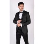 Giacca da smoking in stile Paisley da uomo, con gilet e giacca da smoking in broccato, vestibilità nera in raso - Knighthood Store
