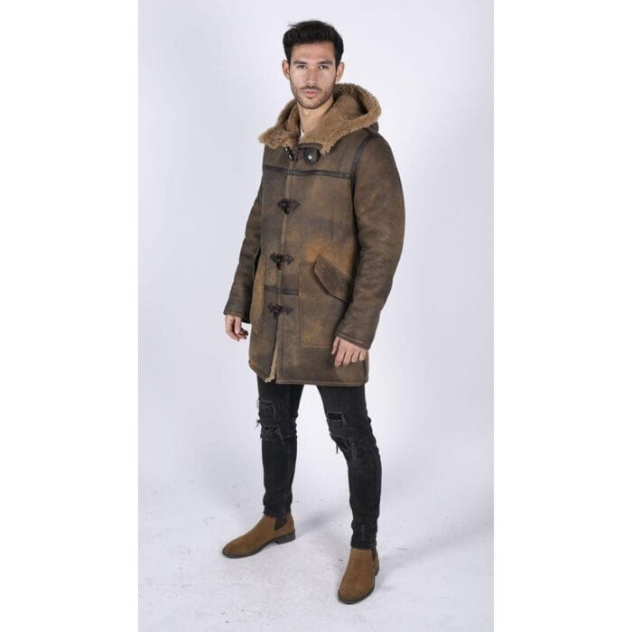 Chaqueta de piel de oveja auténtica para hombre, estilo clásico retro marrón - Knighthood Store