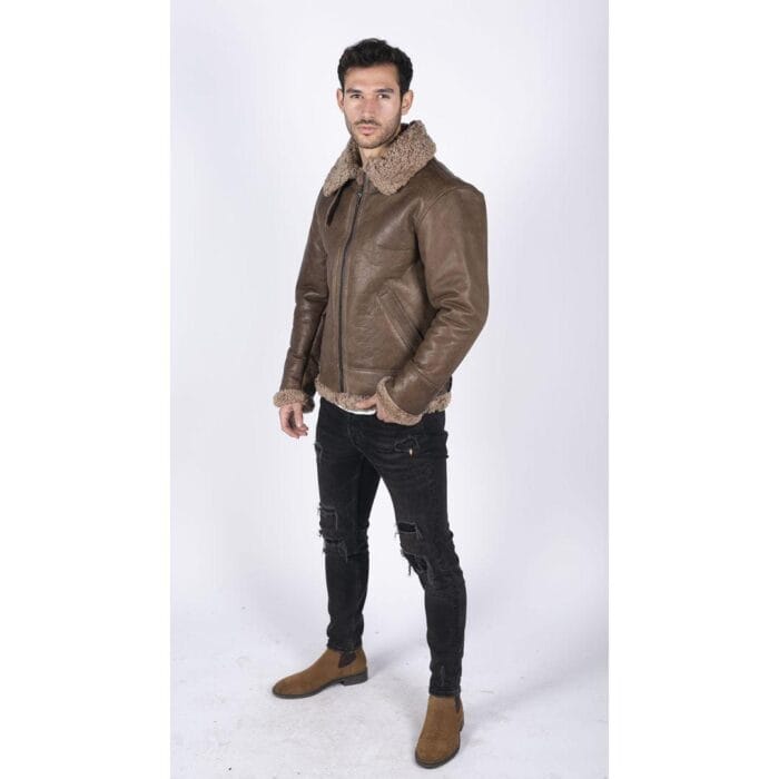 Mens Genuine Sheepskin Leather B3 Flying Aviator Vintage Brown Teddy Sheep Fur - Knighthood Store