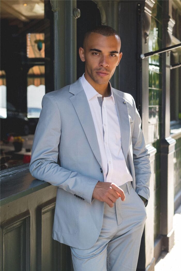 2-teiliger Herren-Sommeranzug, Hellblau, für Büro, Hochzeit, Smart Casual, klassische italienische Passform – Knighthood Store