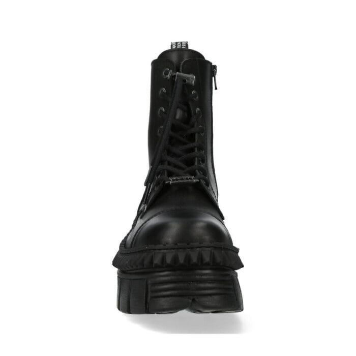New Rock Boots Punk WALL083CCT-S6 Metallic Schwarze Leder Plateau Stiefeletten - Knighthood Store