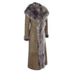 Ladies Suede Toscana Full Length Hooded Taupe Sheepskin Leather Trench Coat - Knighthood Store