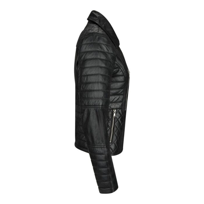 Giacca da motociclista in vera pelle da donna, nera, vestibilità slim - Knighthood Store