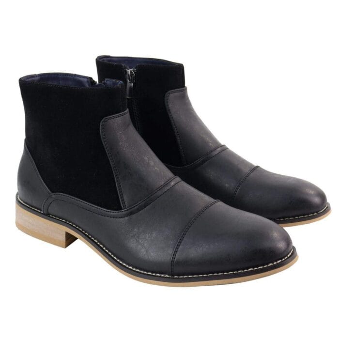 Stivali da uomo in vera pelle scamosciata, senza lacci, con cerniera laterale, eleganti e casual, neri e blu navy - Knighthood Store