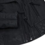 Womens Cross Zip Biker Leather Jacket Matt Black Stitch Design Slim Fit Vintage Retro - Knighthood Store