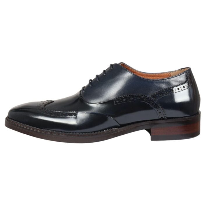 Scarpe da uomo in pelle verniciata blu navy con lacci, stile brogue, eleganti e formali - Knighthood Store