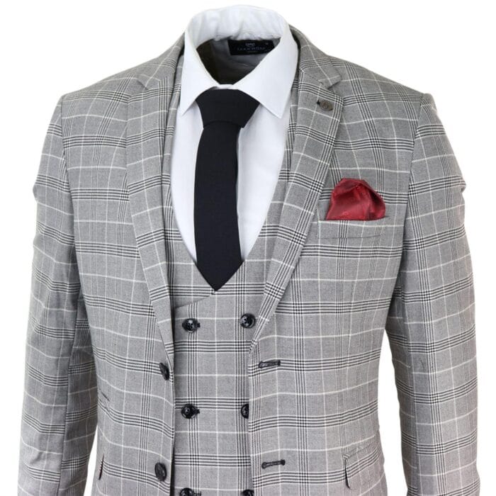 Abito da uomo Marc Darcy grigio a quadri Principe di Galles Ross Office Wedding Slim Fit Classico - Knighthood Store