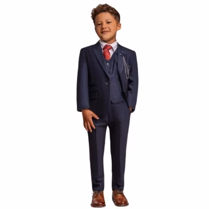 Boys 3 Piece Navy Check Suit Tweed Tailored Fit Wedding - Knighthood Store
