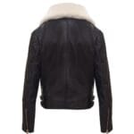 Chaqueta de motociclista de cuero auténtico para niñas y niños, con cremallera cruzada y cuello de piel negra, de 1 a 13 años - Knighthood Store