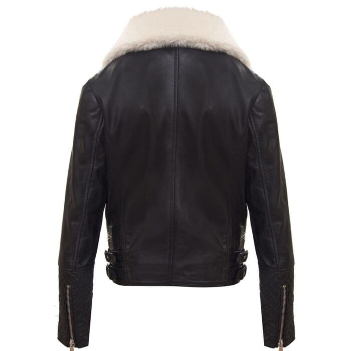 Chaqueta de motociclista de cuero auténtico para niñas y niños, con cremallera cruzada y cuello de piel negra, de 1 a 13 años - Knighthood Store