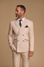 Men's Suit 2 Piece Beige Double Breasted Tailored Fit - Knighthood Store