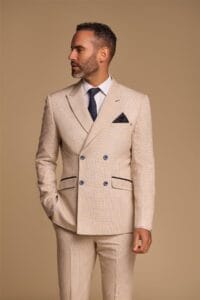 Traje de hombre de dos piezas beige cruzado, corte sastre - Knighthood Store