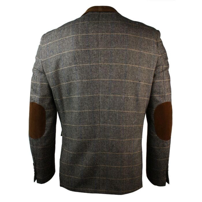 Giacca blazer aderente in tweed a spina di pesce vintage a quadri da uomo, marrone chiaro - Knighthood Store