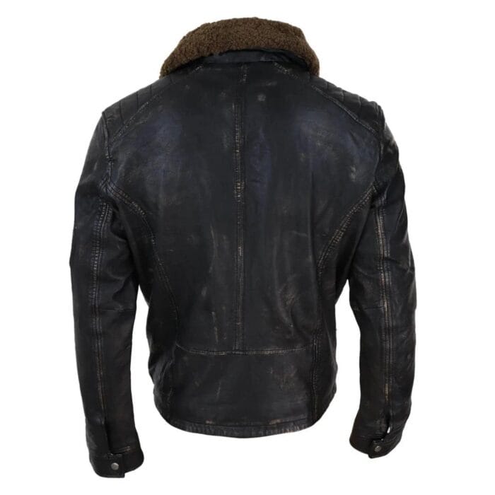 Mens Vintage Black Brown Zip Flying Aviator Jacket Fur Collar Badge Pilot Retro - Knighthood Store