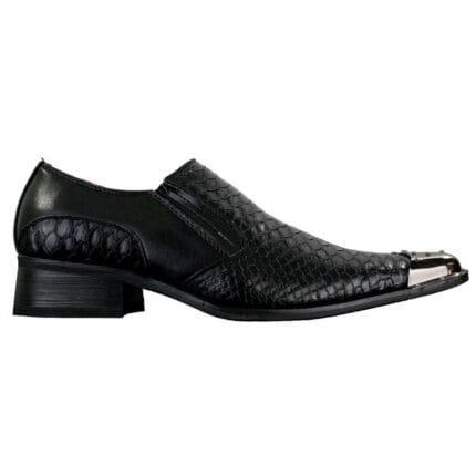 Mens Western Pointed Metal Toe Cowboy Shoes Crocodile Textured Leather Black Brown Grey - Knighthood Store