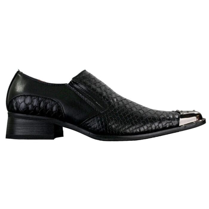 Mens Western Pointed Metal Toe Cowboy Shoes Crocodile Textured Leather Black Brown Grey - Knighthood Store