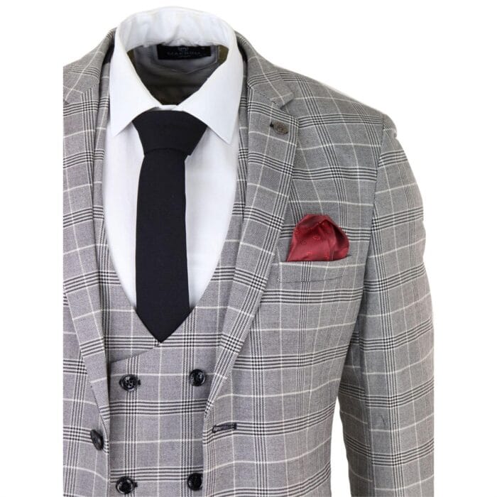 Abito da uomo Marc Darcy grigio a quadri Principe di Galles Ross Office Wedding Slim Fit Classico - Knighthood Store