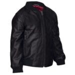 Chaqueta bomber unisex de cuero auténtico con cremallera universitaria, color negro y azul - Knighthood Store