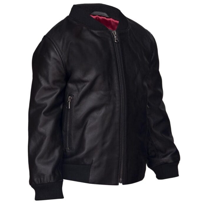 Jungen Mädchen Kinder Unisex Echtleder Bomberjacke Varsity Zip Schwarz Blau - Knighthood Store