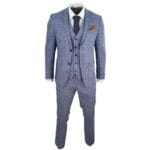 Mens Blue 3 Piece Suit Vintage Navy Tan Check Tailored Fit Classic Gatsby 1920s - Knighthood Store