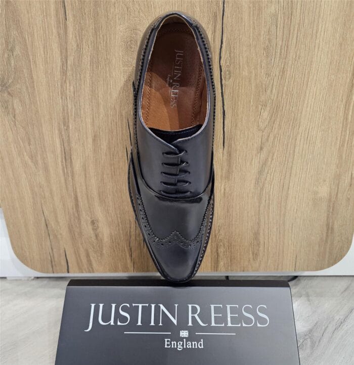 Scarpe da uomo in pelle verniciata blu navy con lacci, stile brogue, eleganti e formali - Knighthood Store