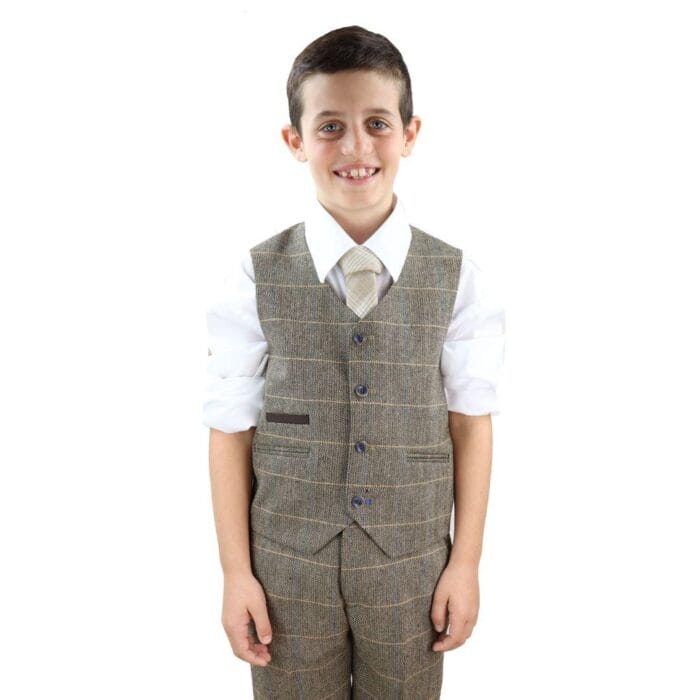 Completo da bambino a 3 pezzi in tweed marrone a quadri, stile vintage, classico anni '20 - Knighthood Store