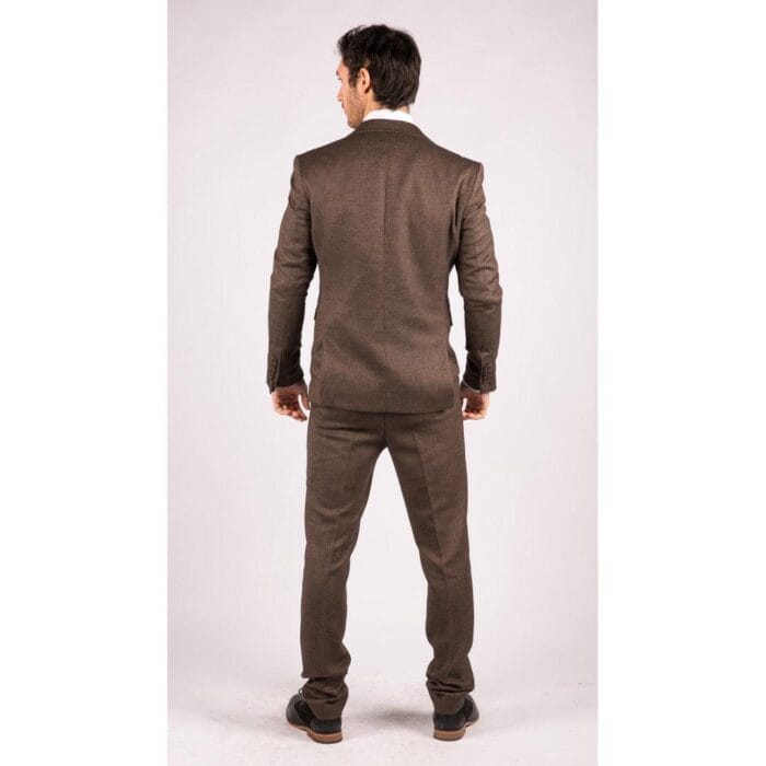 Abito da uomo a spina di pesce in tweed, 3 pezzi, marrone, classico, vintage, su misura, con paraocchi - Knighthood Store