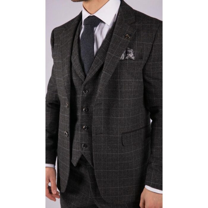 Mens Grey Tweed 3 Piece Suit Blue Check Vintage 1920s Gatsby Blinders Tailored Fit - Knighthood Store