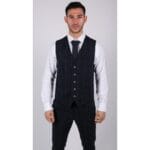 Mens Navy Check 3 Piece Suit Wool Tweed Classic 1920s Vintage Tailored Fit Wedding - Knighthood Store