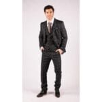 Mens Blue 3 Piece Suit Tan Check Classic Wedding Prom Peaky Tweed Vintage - Knighthood Store