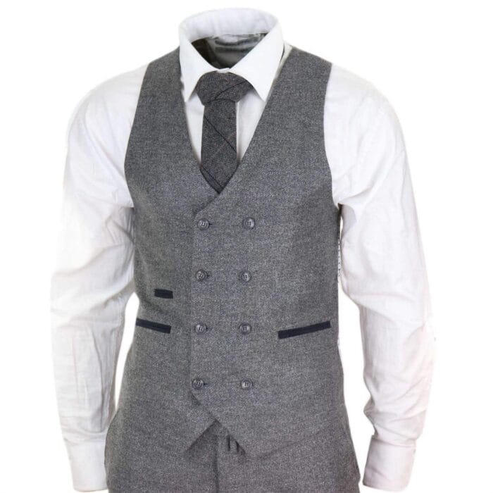 Abito da uomo in lana grigia, 3 pezzi, gilet doppiopetto, tweed, anni '20 - Knighthood Store