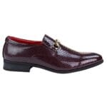 Mens Black Patent Shiny Slip On PU Snake Crocodile Leather Shoes Gold Buckle - Knighthood Store