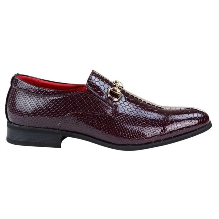 Herrenschuhe aus schwarzem Lackleder mit glänzender PU-Schlangen-Krokodilleder und goldener Schnalle - Knighthood Store