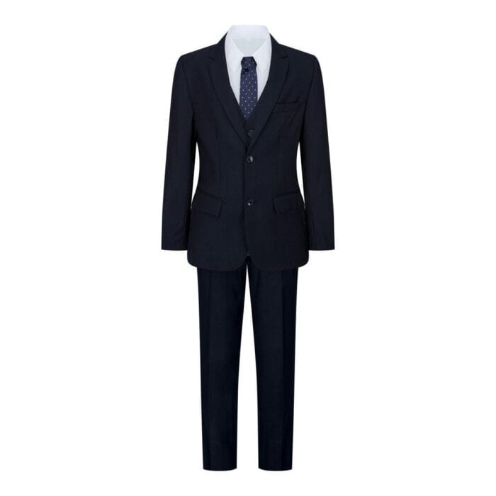 Jungen Marineblau 5-teiliger Anzug Blazer Weste Hemd Krawatte Hose Hochzeit Party - Knighthood Store