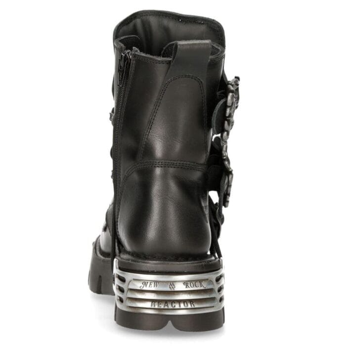 New Rock Mens 407-S1 Silver Cross Black Reactor Sole Leather Ankle Boots Gothic - Knighthood Store