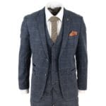 Abito da uomo a tre pezzi a quadri blu, in tweed a spina di pesce, vestibilità vintage, su misura, in velluto grigio - Knighthood Store