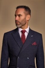 Veste de costume homme bleu marine à double boutonnage, coupe ajustée - Knighthood Store