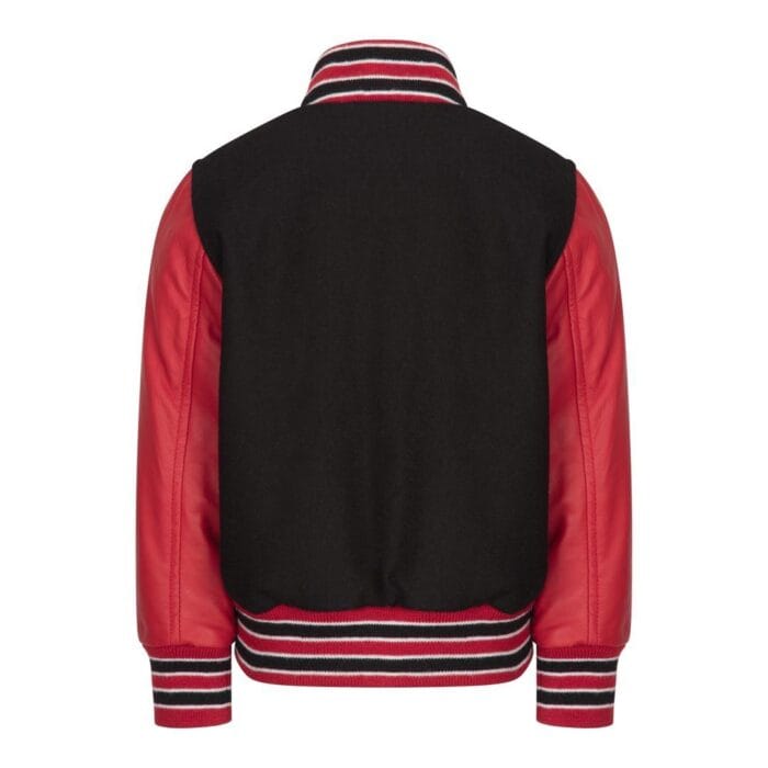 Boys Wool Real Leather Varsity Kids Bomber Jacket Varsity Black White Vintage - Knighthood Store