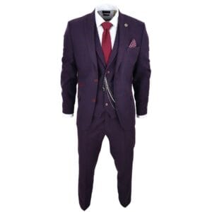 Traje de tres piezas para hombre, de tweed de lana, a cuadros color vino ciruela, estilo Gatsby de los años 20 - Knighthood Store