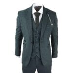 Mens 3 Piece Check Suit Tweed Olive Green Tailored Fit Wedding Peaky Classic - Knighthood Store