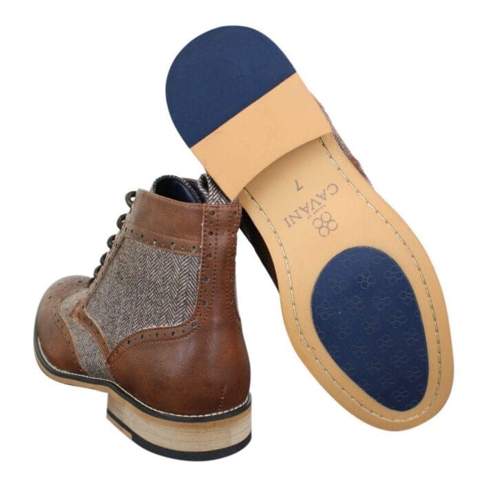 Stivaletti da uomo in pelle con punta a spina di pesce in tweed Blinders Sherlock Vintage Classic - Knighthood Store