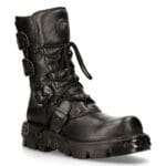 New Rock 391-S18 Schwarze Lederstiefel mit halbhoher Schafthöhe - Knighthood Store
