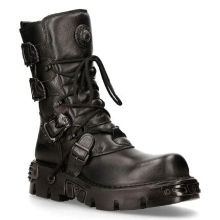 New Rock 391-S18 Schwarze Lederstiefel mit halbhoher Schafthöhe - Knighthood Store