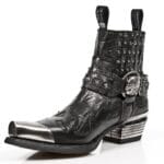 New Rock 7950P-S1 Black Leather Military Cowboy Boots Metal Toe Heel Biker Rock - Knighthood Store