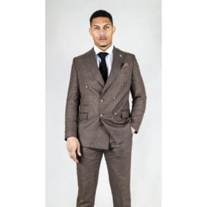 Men's Brown Suit 2 Piece Double Breasted Check Formal Dress - Knighthood Store