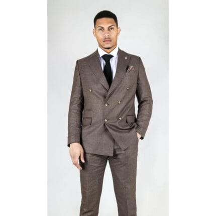 Men's Brown Suit 2 Piece Double Breasted Check Formal Dress - Knighthood Store