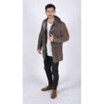 Mens Real Sheepskin Coat Beige Vintage Classic 3/4 Jacket Button Down V Neck - Knighthood Store