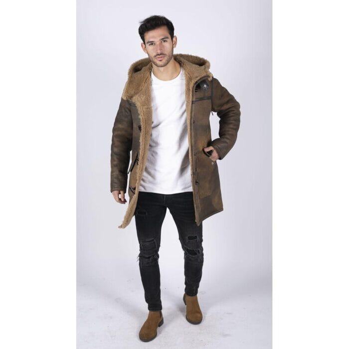 Chaqueta de piel de oveja auténtica para hombre, estilo clásico retro marrón - Knighthood Store